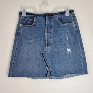 ZARA WOMAN Premium Denim Collection Cutoff‎ Mini Skirt Distressed Button Fly